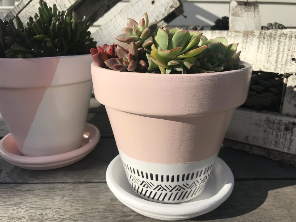 Pink Painted Flower Pot with Pattern